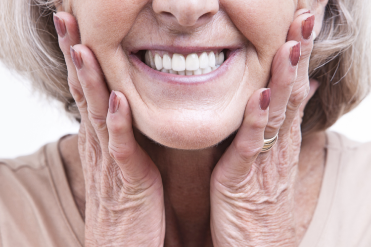 elderly woman with dentures